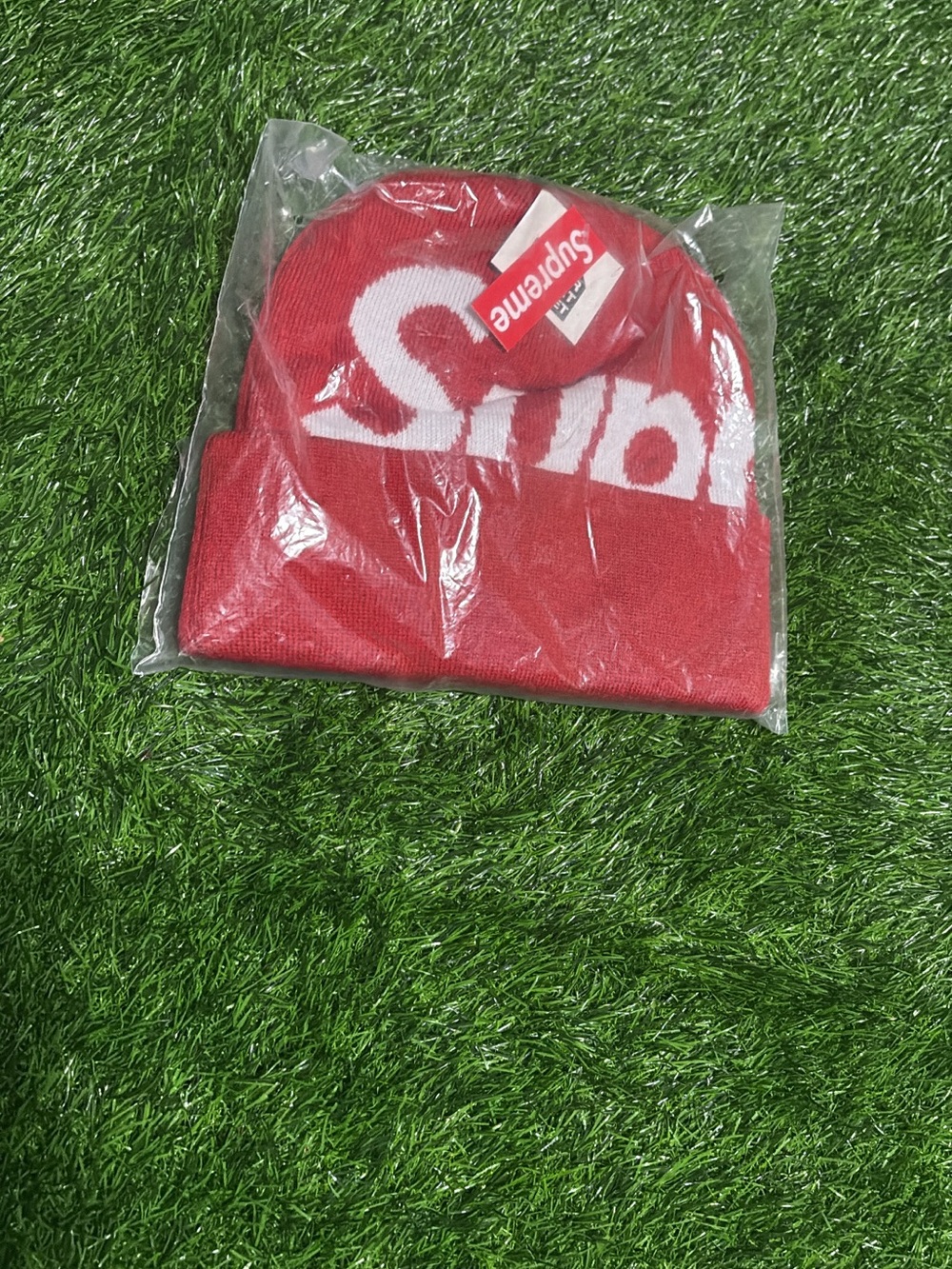 Supreme Kids Red & White Logo Cuffed Beanie